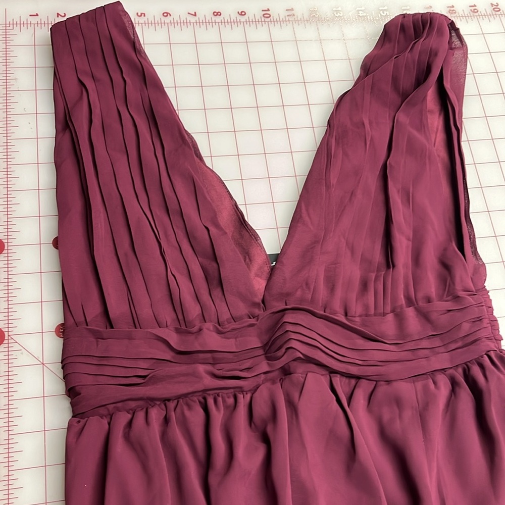 LULUS NWT Heavenly Hues Burgundy Evening/Bridesmaid V-Neck Goddess Maxi Dress M - Picture 7 of 16